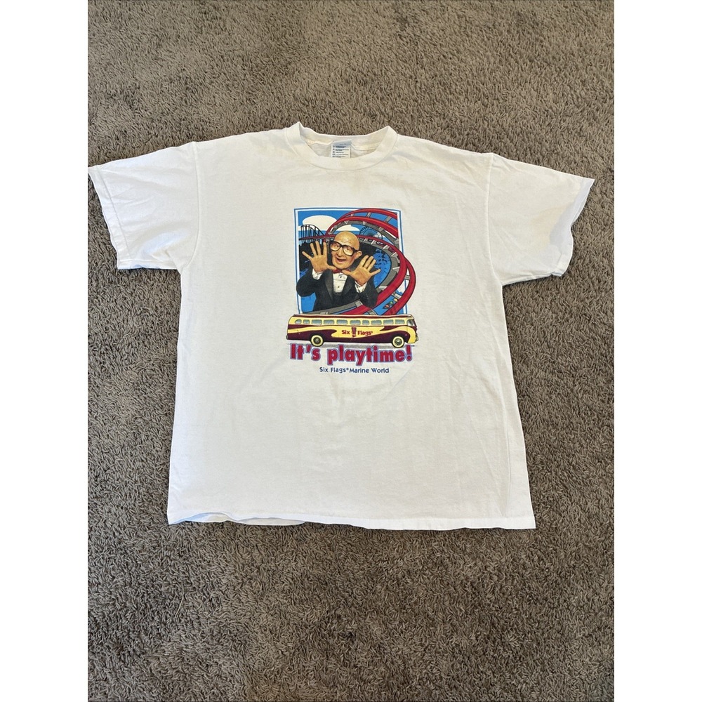 Y2K Six Flags Mr. Six "It's Playtime!" Graphic Tee L Large